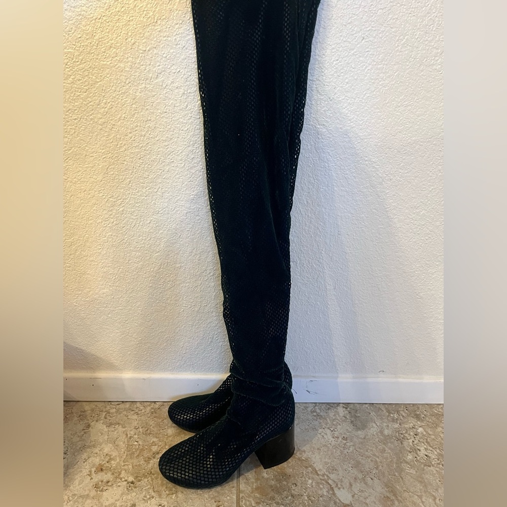 Maison Martin Margiela chunky heel thigh high boots mesh over leather size 36